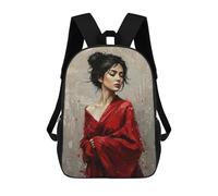 sinyumoney 17inch School Student Backpack Woman in Red Kimono Children's Backpacks Children's School Backpack 3D Printed Travel Rucksacks Boy School Bag