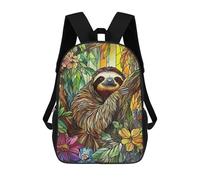 sinyumoney 17inch Sloth in Jungle Stained Glass Kids School Backpack 3D Printed Fashion School Bag Casual School Bag for Boys Elementary And Middle School Students