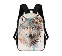 sinyumoney 17inch White Wolf Head Kids School Backpack 3D Printed Fashion School Bag Casual School Bag for Boys Elementary And Middle School Students