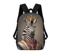 sinyumoney 17inch Zebra King Portrait Kids School Backpack 3D Printed Fashion School Bag Casual School Bag for Boys Elementary And Middle School Students