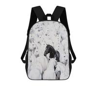 sinyumoney 17inchBackpack Black Horse Among White Ones School Backpack 3D Printed School Bags Boys Girls Laptop Backpack for Kids/Students/Adults