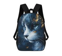 sinyumoney 17inchBackpack Blue Cat with Golden Leaves School Backpack 3D Printed School Bags Boys Girls Laptop Backpack for Kids/Students/Adults