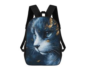 sinyumoney 17inchBackpack Blue Cat with Golden Leaves School Backpack 3D Printed School Bags Boys Girls Laptop Backpack for Kids/Students/Adults