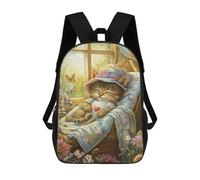 sinyumoney 17inchBackpack Charming Cat in Garden Bed School Backpack 3D Printed School Bags Boys Girls Laptop Backpack for Kids/Students/Adults