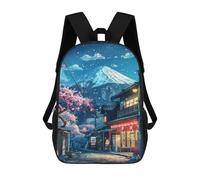sinyumoney 17inchBackpack Cherry Blossom Street with Mountain View School Backpack 3D Printed School Bags Boys Girls Laptop Backpack for Kids/Students/Adults