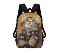 sinyumoney 17inchBackpack Cute Kitten in Heart Jacket-2 School Backpack 3D Printed School Bags Boys Girls Laptop Backpack for Kids/Students/Adults