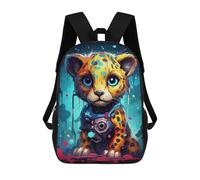 sinyumoney 17inchBackpack Cyber Leopard Tech Fusion Art School Backpack 3D Printed School Bags Boys Girls Laptop Backpack for Kids/Students/Adults