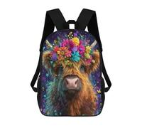 sinyumoney 17inchBackpack Floral Highland Cow Art Print-1 School Backpack 3D Printed School Bags Boys Girls Laptop Backpack for Kids/Students/Adults