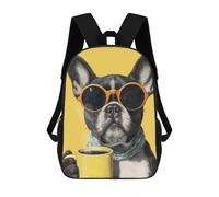 sinyumoney 17inchBackpack Frenchie with Coffee Mug-3 School Backpack 3D Printed School Bags Boys Girls Laptop Backpack for Kids/Students/Adults