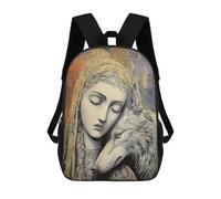 sinyumoney 17inchBackpack Golden Woman with Wolf Art Print School Backpack 3D Printed School Bags Boys Girls Laptop Backpack for Kids/Students/Adults