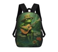 sinyumoney 17inchBackpack Green Frog Playing Guitar School Backpack 3D Printed School Bags Boys Girls Laptop Backpack for Kids/Students/Adults
