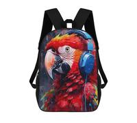 sinyumoney 17inchBackpack Macaw with Headphones School Backpack 3D Printed School Bags Boys Girls Laptop Backpack for Kids/Students/Adults
