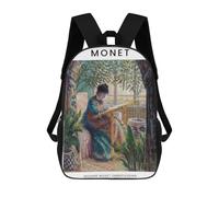 sinyumoney 17inchBackpack Madam Monet Embroidering School Backpack 3D Printed School Bags Boys Girls Laptop Backpack for Kids/Students/Adults