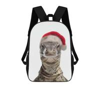 sinyumoney 17inchBackpack Monitor Lizard Wearing Santa Hat School Backpack 3D Printed School Bags Boys Girls Laptop Backpack for Kids/Students/Adults