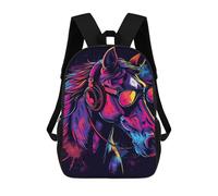 sinyumoney 17inchBackpack Neon Horse with Headphones School Backpack 3D Printed School Bags Boys Girls Laptop Backpack for Kids/Students/Adults