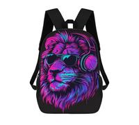 sinyumoney 17inchBackpack Neon Lion Headphones Sunglasses Art Print School Backpack 3D Printed School Bags Boys Girls Laptop Backpack for Kids/Students/Adults