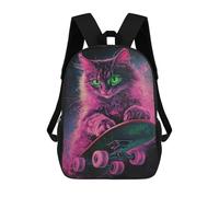 sinyumoney 17inchBackpack Neon Skateboarding Cat Art Print-8 School Backpack 3D Printed School Bags Boys Girls Laptop Backpack for Kids/Students/Adults