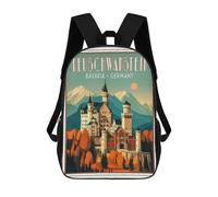 sinyumoney 17inchBackpack Neuschwanstein Castle Bavaria Germany Travel Poster School Backpack 3D Printed School Bags Boys Girls Laptop Backpack for Kids/Students/Adults