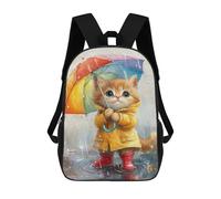 sinyumoney 17inchBackpack Rainy Day Kitten with Umbrella-5 School Backpack 3D Printed School Bags Boys Girls Laptop Backpack for Kids/Students/Adults