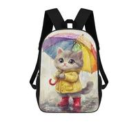 sinyumoney 17inchBackpack Rainy Day Kitten with Umbrella-9 School Backpack 3D Printed School Bags Boys Girls Laptop Backpack for Kids/Students/Adults