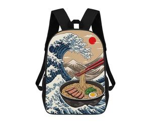 sinyumoney 17inchBackpack Ramen Great Wave School Backpack 3D Printed School Bags Boys Girls Laptop Backpack for Kids/Students/Adults