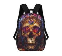 sinyumoney 17inchBackpack Skull Stained Glass School Backpack 3D Printed School Bags Boys Girls Laptop Backpack for Kids/Students/Adults