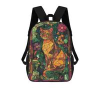 sinyumoney 17inchBackpack Stained Glass Cat School Backpack 3D Printed School Bags Boys Girls Laptop Backpack for Kids/Students/Adults