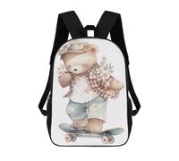 sinyumoney 17inchBackpack Teddy Bear Skateboard Art Print School Backpack 3D Printed School Bags Boys Girls Laptop Backpack for Kids/Students/Adults
