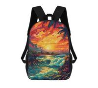 sinyumoney 17inchBackpack Tropical Sunset Ocean Waves School Backpack 3D Printed School Bags Boys Girls Laptop Backpack for Kids/Students/Adults