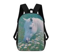 sinyumoney 17inchBackpack White Horse in Daisy Field-1 School Backpack 3D Printed School Bags Boys Girls Laptop Backpack for Kids/Students/Adults