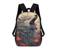 sinyumoney 17inchBackpack Wolf Howling at Moon with Flowers School Backpack 3D Printed School Bags Boys Girls Laptop Backpack for Kids/Students/Adults