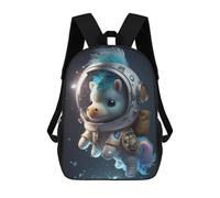 sinyumoney 1Kids Backpacks Astronaut Space Pony Horse 3D Printed School Bag Fashion Bag Travel School Bags for in School Or Travel 17inch