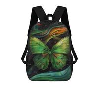 sinyumoney 1Kids Backpacks Cosmic Green Butterfly 3D Printed School Bag Fashion Bag Travel School Bags for in School Or Travel 17inch