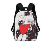 sinyumoney 1Kids Backpacks Cute Anime Neko Girl with Red Heart And Black Cats 3D Printed School Bag Fashion Bag Travel School Bags for in School Or Travel 17inch