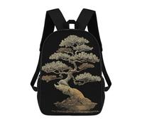 sinyumoney 1Kids Backpacks Golden Bonsai Tree on Black Background 3D Printed School Bag Fashion Bag Travel School Bags for in School Or Travel 17inch