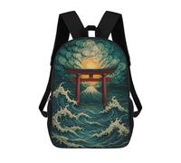sinyumoney 1Kids Backpacks Japanese Torii Gate And Ocean Waves 3D Printed School Bag Fashion Bag Travel School Bags for in School Or Travel 17inch