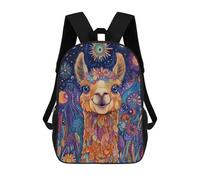 sinyumoney 1Kids Backpacks Llama in Blooming Meadow - Sunrise Fantasy Wall Art 3D Printed School Bag Fashion Bag Travel School Bags for in School Or Travel 17inch