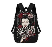sinyumoney 1Kids Backpacks Winking Geisha with Dragon Fan 3D Printed School Bag Fashion Bag Travel School Bags for in School Or Travel 17inch