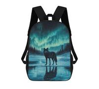 sinyumoney 1Kids Backpacks Wolf Under Aurora Borealis 3D Printed School Bag Fashion Bag Travel School Bags for in School Or Travel 17inch