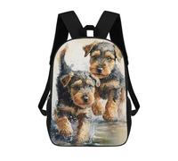 sinyumoney 2 Airedale Puppys Playing Children's Backpacks School 3D Printed Bag Bookbag for Kids Travel Rucksacks Boy Girl Book Bags Kids School Bag 17inch