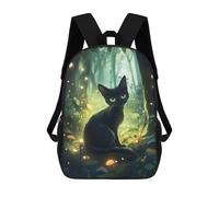 sinyumoney 2Backpack 3d Black Cat in Enchanted Forest School Bag Boys Book Bag Cool Rucksack Fashion Laptop Knapsack Back Bag for Boys And Girls 17inch