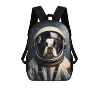 sinyumoney 2Backpack 3d Boston Terrier Astronaut School Bag Boys Book Bag Cool Rucksack Fashion Laptop Knapsack Back Bag for Boys And Girls 17inch