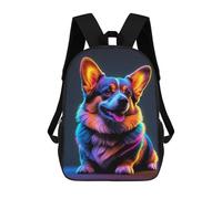 sinyumoney 2Backpack 3d Corgi Dog Neon School Bag Boys Book Bag Cool Rucksack Fashion Laptop Knapsack Back Bag for Boys And Girls 17inch