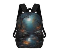 sinyumoney 2Backpack 3d Dark Moon Forest School Bag Boys Book Bag Cool Rucksack Fashion Laptop Knapsack Back Bag for Boys And Girls 17inch