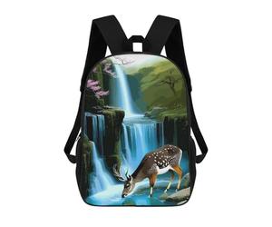 sinyumoney 2Backpack 3d Deer Drinking Water near Waterfall School Bag Boys Book Bag Cool Rucksack Fashion Laptop Knapsack Back Bag for Boys And Girls 17inch