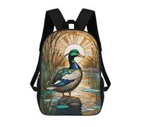 sinyumoney 2Backpack 3d Duck Stained Glass School Bag Boys Book Bag Cool Rucksack Fashion Laptop Knapsack Back Bag for Boys And Girls 17inch