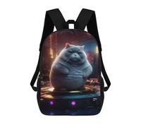 sinyumoney 2Backpack 3d Fat Cat Turntable Dancing School Bag Boys Book Bag Cool Rucksack Fashion Laptop Knapsack Back Bag for Boys And Girls 17inch