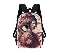 sinyumoney 2Backpack 3d Geisha Dragon School Bag Boys Book Bag Cool Rucksack Fashion Laptop Knapsack Back Bag for Boys And Girls 17inch