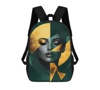 sinyumoney 2Backpack 3d Gold & Green Geometric Emerald Woman School Bag Boys Book Bag Cool Rucksack Fashion Laptop Knapsack Back Bag for Boys And Girls 17inch