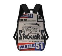 sinyumoney 2Backpack 3d Grand Criterium Stock Cars Pastis 51 Ereac Nantes 23 Aout 1960s School Bag Boys Book Bag Cool Rucksack Fashion Laptop Knapsack Back Bag for Boys And Girls 17inch